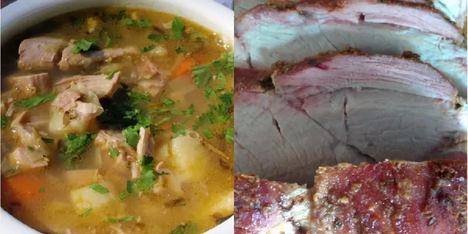 Meniu: ciorbă de curcan și friptură de porc la cuptor