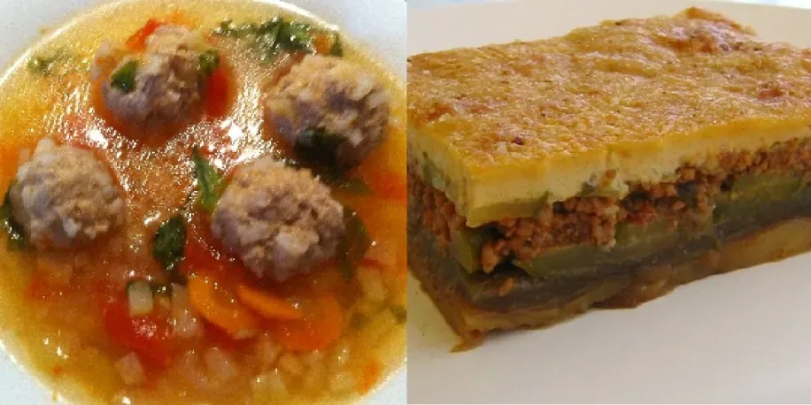 Meniu ciorbă de perișoare și musaca de vinete cu vită
