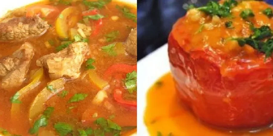 Meniu: ciorbă de văcuță și ardei umpluți cu carne de porc și vită