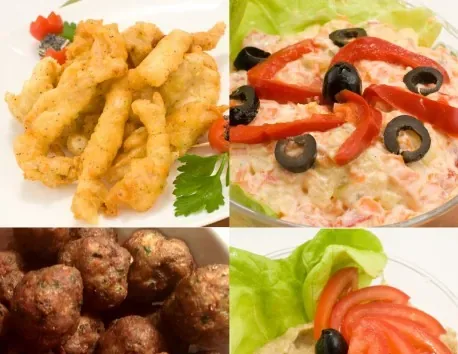 Meniu Maxi: pui Shanghai, salată à la russe, chiftele de porc și salată de vinete — mâncare gătită, livrare în București