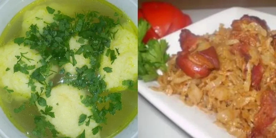 Meniu supă de pui cu găluște și varză cu ciolan